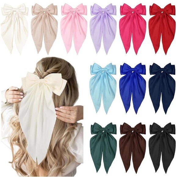 12PCS Satin Hair Bows for Women Oversized Large Tails Festive Gift Accessory main image 4